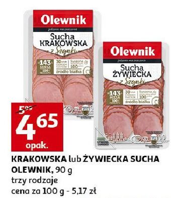Auchan Kiełbasa żywiecka sucha z szynki olewnik oferta