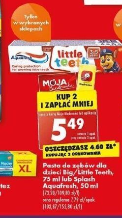 Biedronka Pasta do zębów 3-5 psi patrol aquafresh little teeth oferta