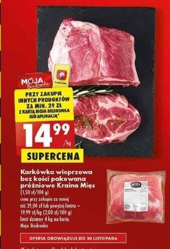 Biedronka Karkówka wieprzowa bez kości kraina mięs oferta