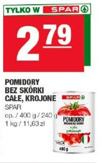 Spar Spar pomidory bez skórki całe, krojone 400g oferta
