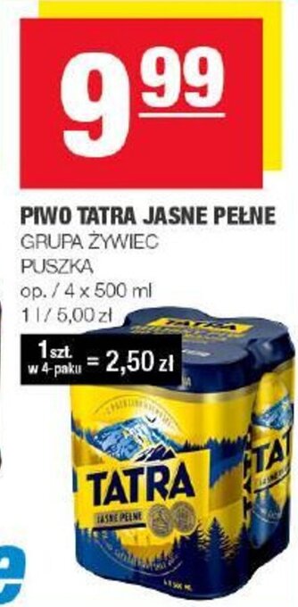 Spar Grupa Żywiec piwo tatra jasne pełne 4x500ml oferta