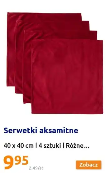 Action serwetki aksamitne 40 x 40 cm 4 sztuki oferta