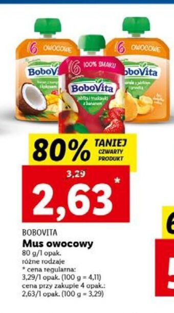 Lidl Mus jabłka truskawki i banany bobovita oferta