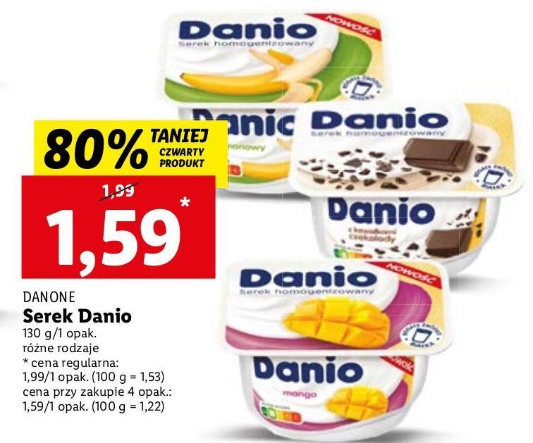 Promocja Serek z kawałkami banana i czekolady danone danio extra w Lidl