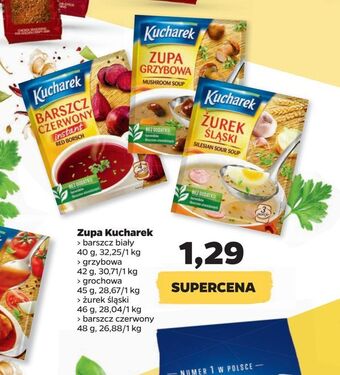 Netto Kucharek Zupa barszcz biały 40g, grzybowa 42 g, grochowa 45g, żurek śląski 46g, barszcz czerwony 48g oferta