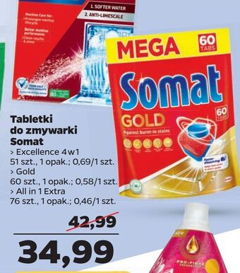 Netto Somat Tabletki do zmywarki Excellence 4w1 51 sztuk, Gold 60 sztuk, All in 1 Extra 76 sztuk oferta