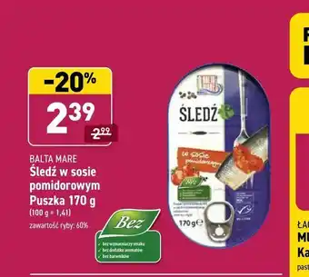 ALDI Śledź w sosie pomidorowym Puszka 170 g oferta