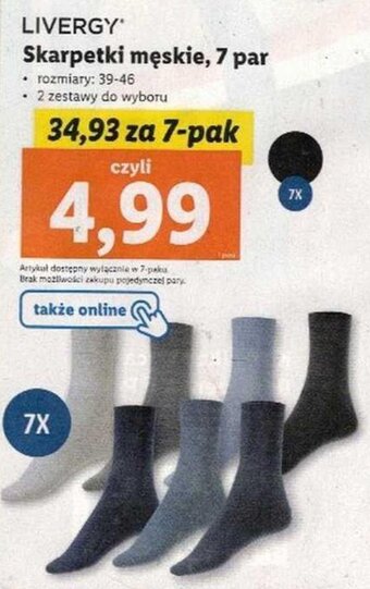Lidl livergy skarpetki męskie, 7 par oferta