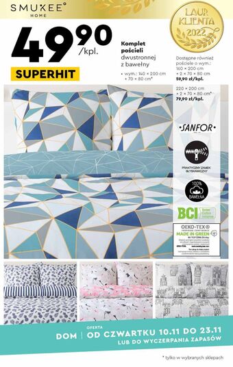Biedronka Komplet pościeli z bawełną 160 x 200 cm + 2 70 80 smukee eco line oferta