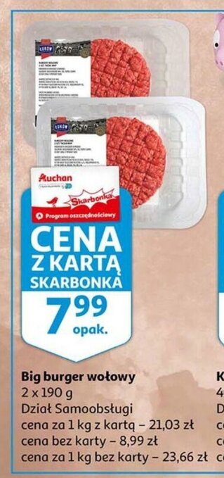 Auchan Big Burger wołowy 2x190g oferta