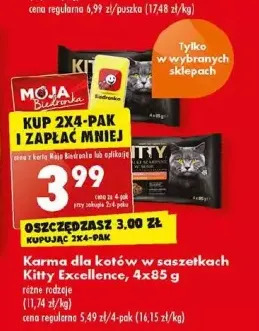 Biedronka Karma dla kota 2x wołowina w sosie kurczak kitty excellence oferta