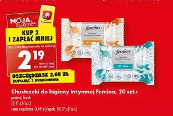 Biedronka Chusteczki do higieny intymnej protect femina classic oferta