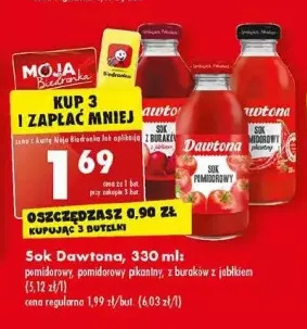 Biedronka Sok z buraków jabłkiem dawtona oferta