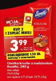 Biedronka Ciasteczka kruche z nadzieniem owocowym i polewą kakaową bonitki oferta
