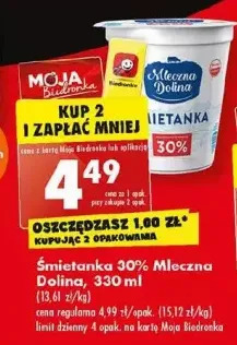 Biedronka Śmietanka uht 30% mleczna dolina oferta