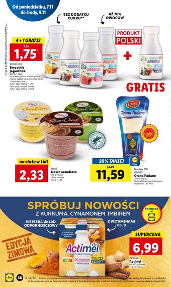 Lidl Jogurtowe smoothie porzeczka i jabłko pilos pure oferta