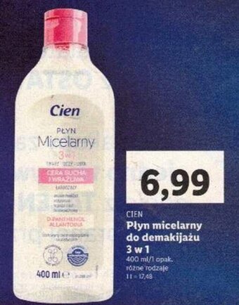 Lidl CIEN Płyn micelarny do demakijażu 3w1 400ml oferta