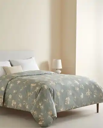 ZARA HOME Zielona poszwa na kołdrę z nadrukiem w złote kwiaty oferta