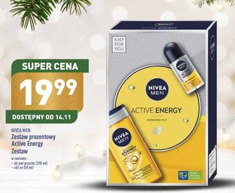 ALDI Zestaw w pudełku: żel pod prysznic 500 ml + dezodorant 50 nivea men active energy oferta