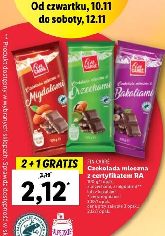 Lidl Czekolada mleczna z siekanymi migdałami fin carre oferta