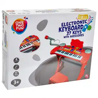 Auchan One two fun - keyboard czerwony 37 klawiszy z mikrofonem i taboretem oferta