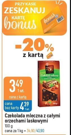 E.Leclerc Czekolada mleczna z całymi orzechami laskowymi wiodąca marka tablette d'or oferta
