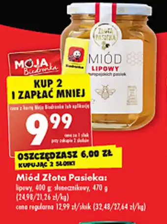 Biedronka złota pasieka miód lipowy 400g, słonecznikowy 470g oferta