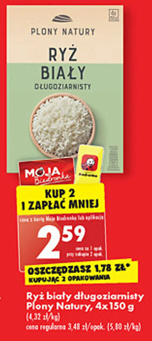 Biedronka Plony natury ryż biały długoziarnisty 4x150g oferta