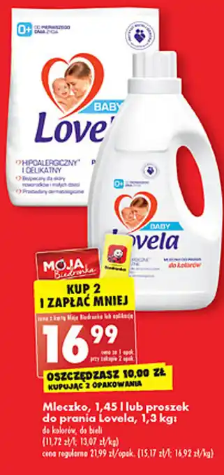 Biedronka lovella mleczko, 1,45l lub proszek do prania, 1,3kg oferta