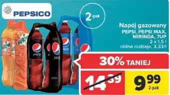 Carrefour Pepsico Napój gazowany Pepsi, Pepsi max, Mirinda, 7UP 2 x 1,5 litra oferta