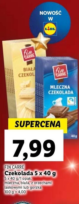 Lidl Czekolada biała fin carre oferta