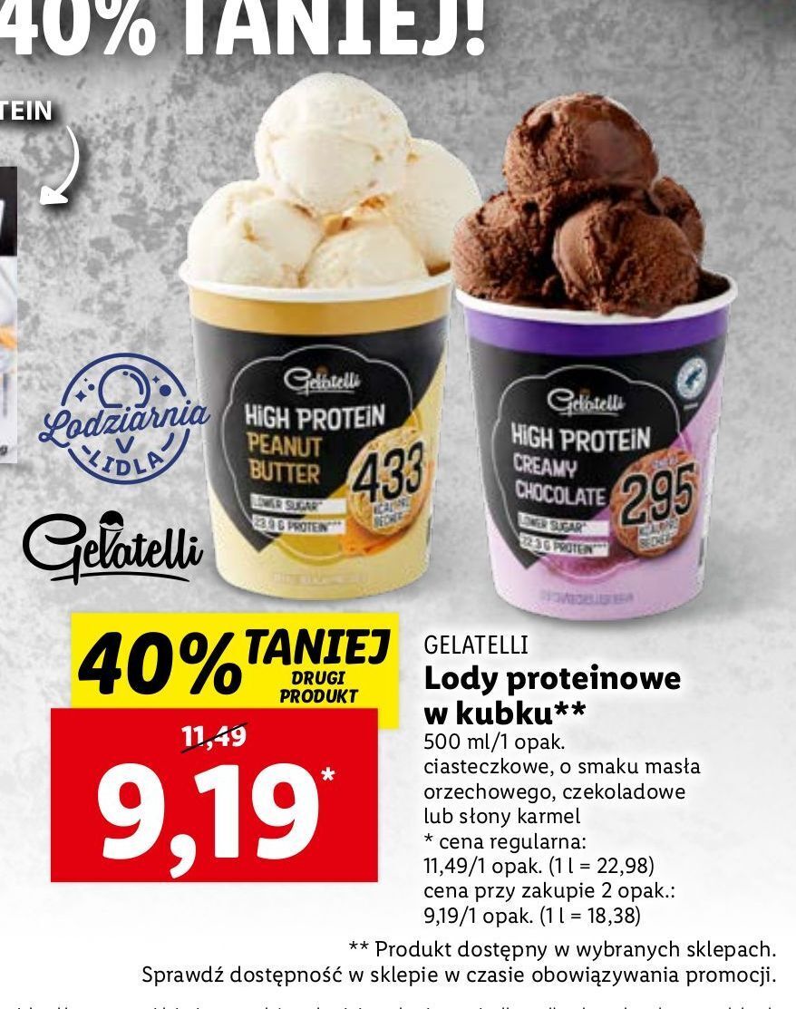 Promocja Lody peanut butter gelatelli high protein w Lidl