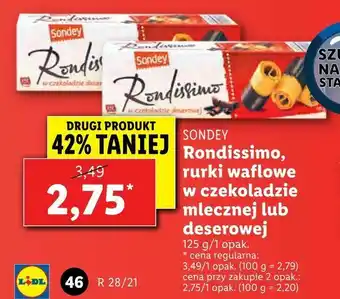 Lidl Rondissimo, rurki waflowe w czekoladzie mlecznej lub deserowej oferta