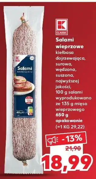 Kaufland Salami wieprzowe k-classic oferta