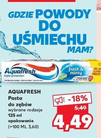 Kaufland Pasta do zębów fresh & minty aquafresh triple protection oferta