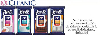 Cleanic presto ściereczki do czyszczenia a'55 do różnych powierzchni, do mebli, do łazienki, do kuchni