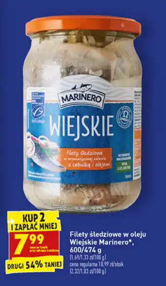 Biedronka filety śledziowe w oleju Wiejskie Marinero 2x 600/474 g oferta