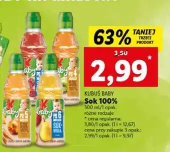 Lidl Sok+woda organic jabłko-malina kubuś baby oferta