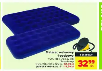Carrefour Market Materac welurowy z wbudowaną pompką 2-os. wym. 191 x 137 x 22 cm 1 SZT oferta