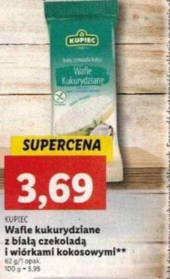 Lidl Kupiec Wafle kukurydziane z białą czekoladą i wiórkami kokosowymi** oferta