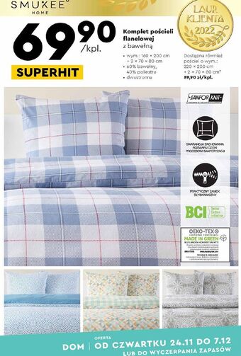 Biedronka Komplet pościeli bawełnianej jersey 200 x 220 + 2 70 80 cm smukee home oferta