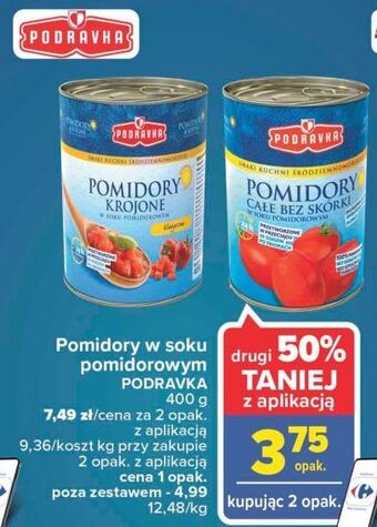 Carrefour Pomidory całe bez skórki podravka oferta