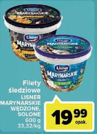 Carrefour Market Lisner, filety śledziowe marynarskie, wędzone, solone, 600g oferta