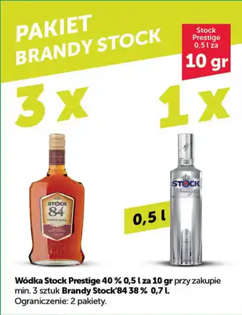 Eurocash Stock prestige wódka 40% 0,5l za 10gr przy zakupie min. 3 szt. Brandy Stock'84 38% 0,7l oferta