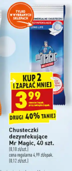 Biedronka Chusteczki dezynfekujące Mr Magic 2x 40 sztuk oferta