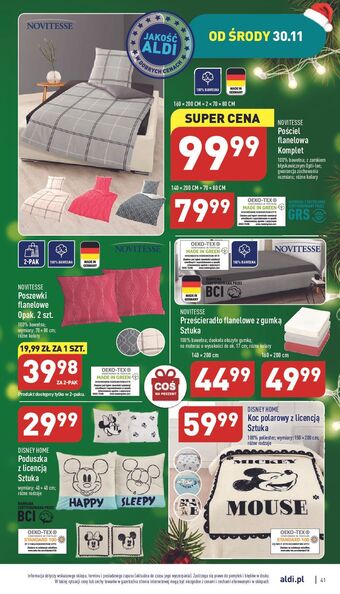 ALDI Pościel flanelowa 140 x 200 cm + 70 80 novitesse oferta