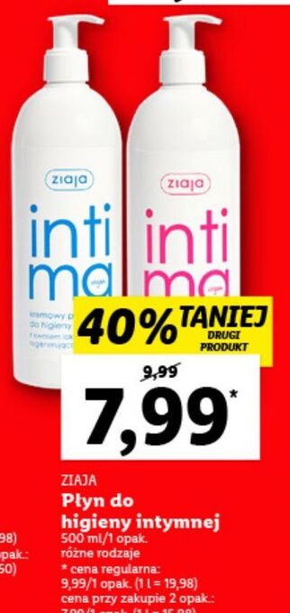 Lidl Kremowy płyn do higieny intymnej z kwasem mlekowym ziaja intima oferta