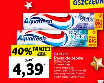 Lidl Pasta do zębów aquafresh active white oferta