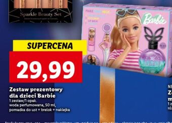 Lidl Zestaw kosmetyków barbie: woda perfumowana 50 ml + pomadka brelok naklejka oferta