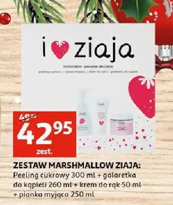 Auchan Zestaw w pudełku marshmallow peeling cukrowy 300 ml + galaretka do kąpieli 260 pianka myjąca 250 krem rąk 50 ziaja oferta